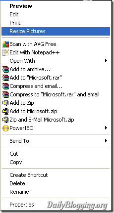 Right Click Option for Image Resizer