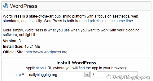Quickinstall WordPress in HostGator