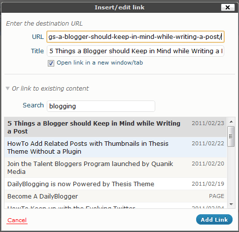 Interlinking using the URL Button in WordPress 3.1