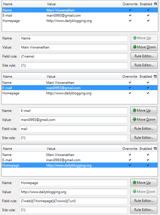 Autofill Forms Settings