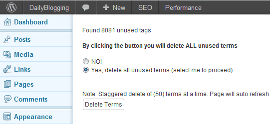 Delete Unused WordPress Tags