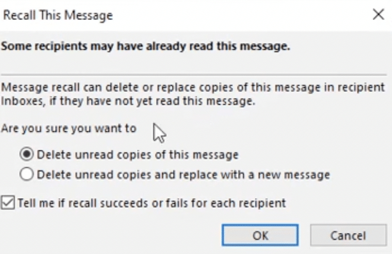 how to recall image in outlook options